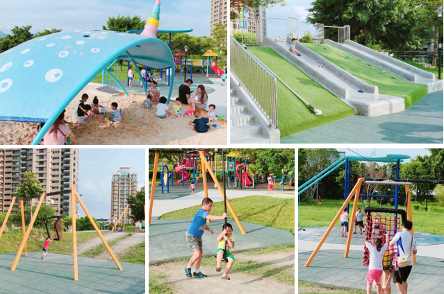 【新北 集賢環保公園】重陽重劃區新公園。超刺激「站立&座椅式滑索」、獨角鯨沙坑