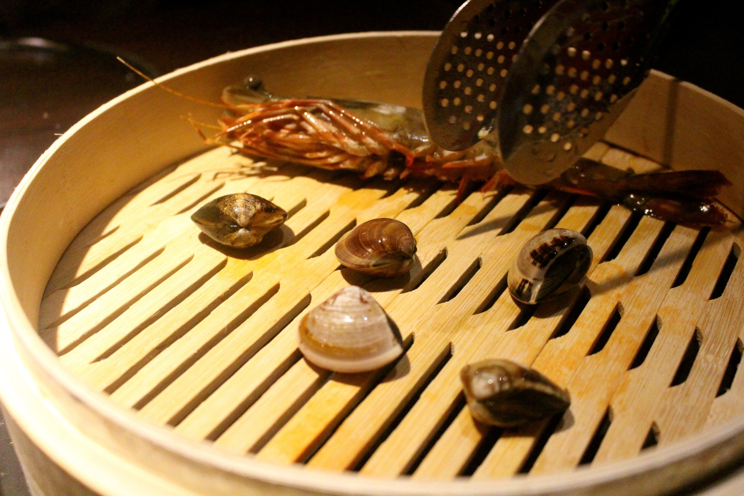 【桃園 超越水產】肉多多品牌也有超市火鍋。活體海鮮水族箱/提供免費蒸籠