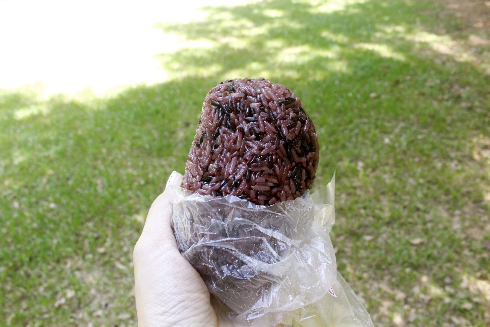 【食 粗飽食研所】大湳市場入口點「紫米飯糰車」。飯糰界的Big size直逼一個便當飽度！