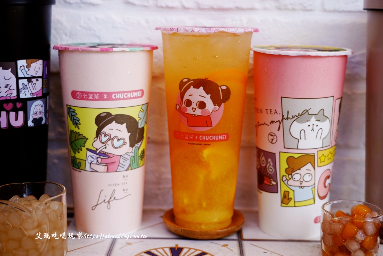 七盞茶,環保杯,手搖飲,飲料店, 啾啾妹,七盞紅萃,蘋果紅茶,啾愛喝七盞茶